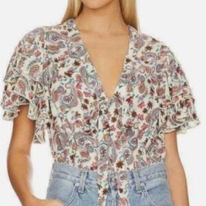 Free People Call Me Later Print Tie Neck
Bodysuit in Sweet combo size large